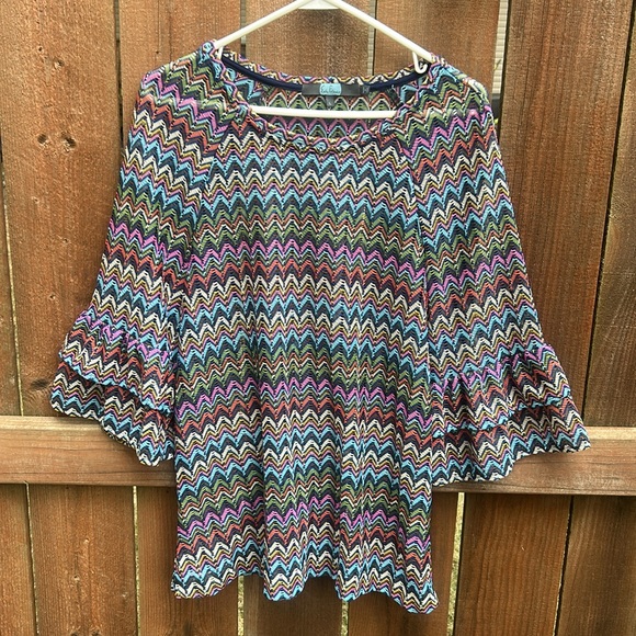 Eva Franco Tops - Eva Franco Chevron Multicolor Bell Sleeve Knit Top Size Large